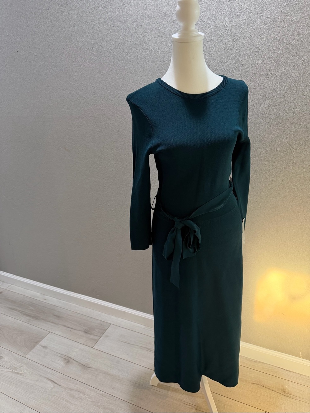 Eliza J. Dark Teal Long Sleeve Tie-Waist Midi Dress